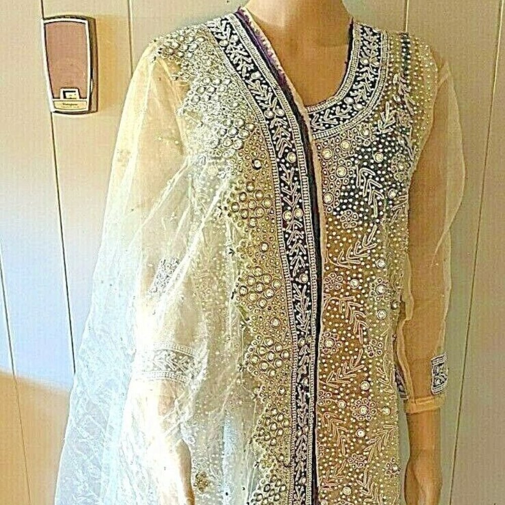 Sheer Embellished Pakistani Maxi Wedding Party Dress Kaftan
